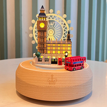 Electric music box for girls birthday gift London wooden music girl night home light castle carriage