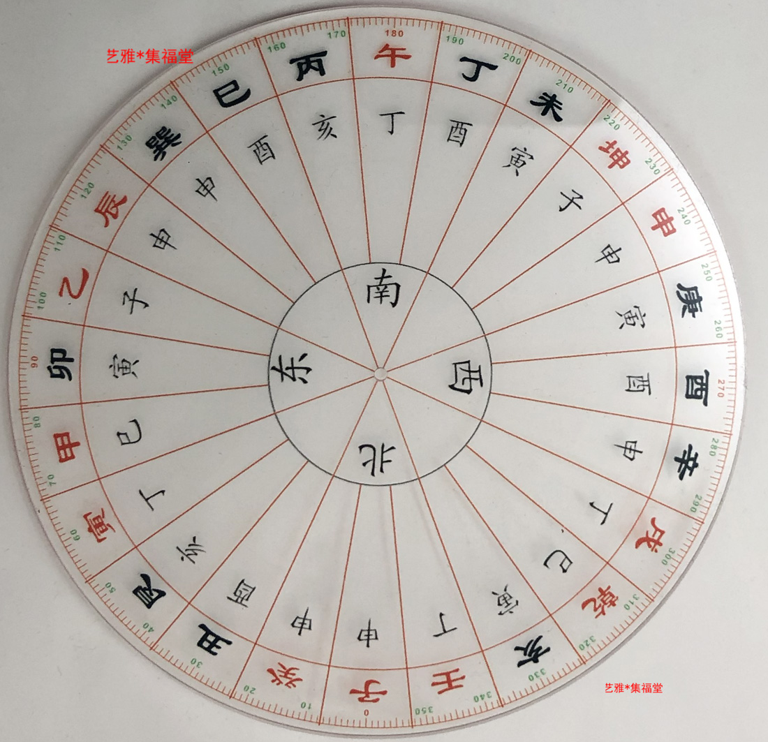 圆形二十四山风水方位立极尺 3寸精准透明罗盘山水