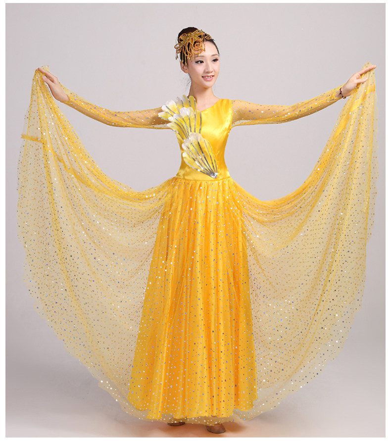 2015新款民族舞蹈服女装大合唱长裙舞台服开场舞大摆裙演出服装秋