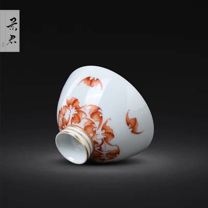 Jingdezhen hand - made alum red color sample tea cup JingJun live long and prosper ceramic cups small master cup single CPU