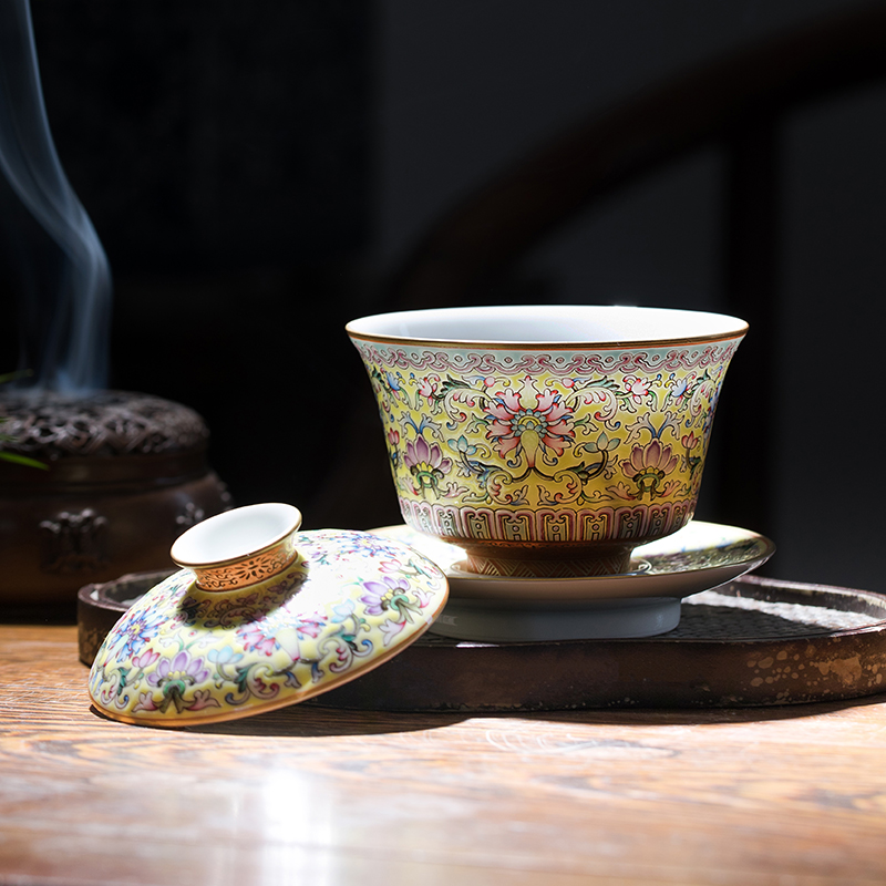 JingJun colored enamel handpainted three tureen tea cups of jingdezhen ceramic checking make tea tureen