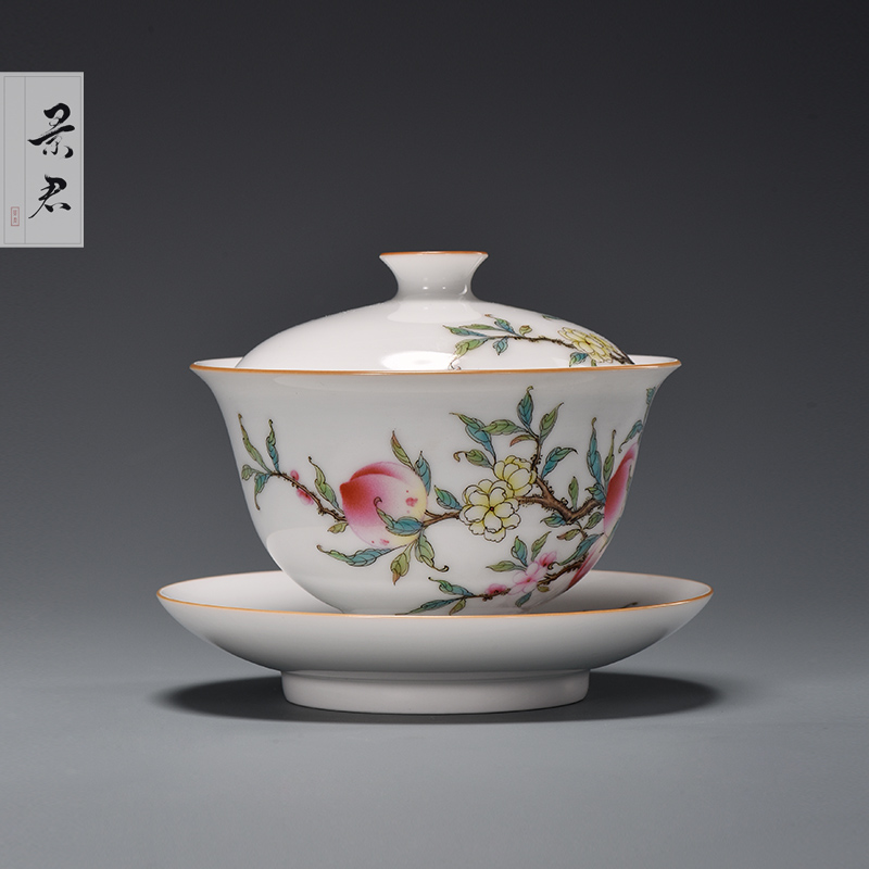 JingJun jingdezhen ceramics hand - made peach tureen tureen large kung fu tea set three cups