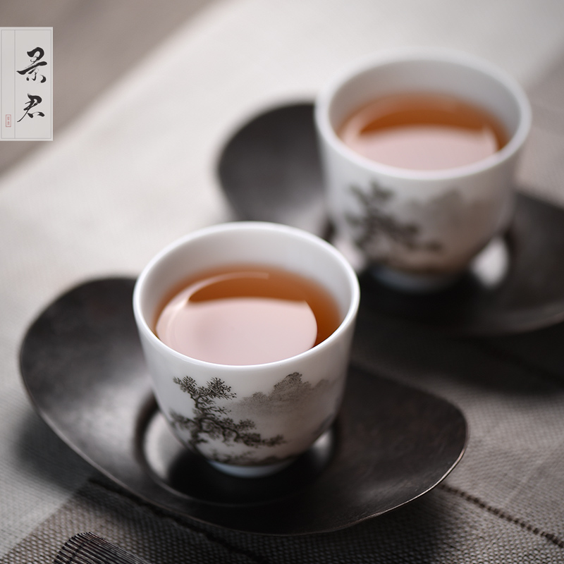 JingJun jingdezhen ceramic tea set hand - made color ink landscape sample tea cup cup kunfu tea cup tea cup