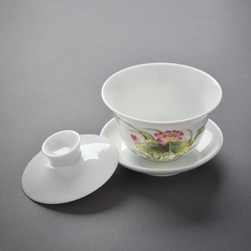 JingJun jingdezhen ceramics kung fu tea set only three bowl of hand - made of lotus tureen cup tea bowl set by hand