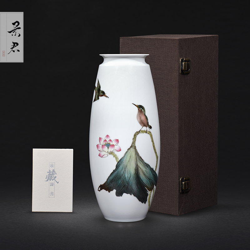 Jingdezhen ceramics hand - made painting of flowers and pastel celadon vase furnishing articles 1 sitting room of Chinese style household art decorations