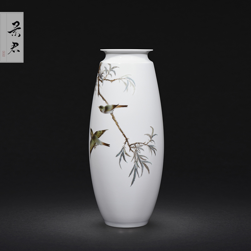 Jingdezhen ceramics hand - made painting of flowers and pastel celadon vase sitting room porch decoration of Chinese style household furnishing articles