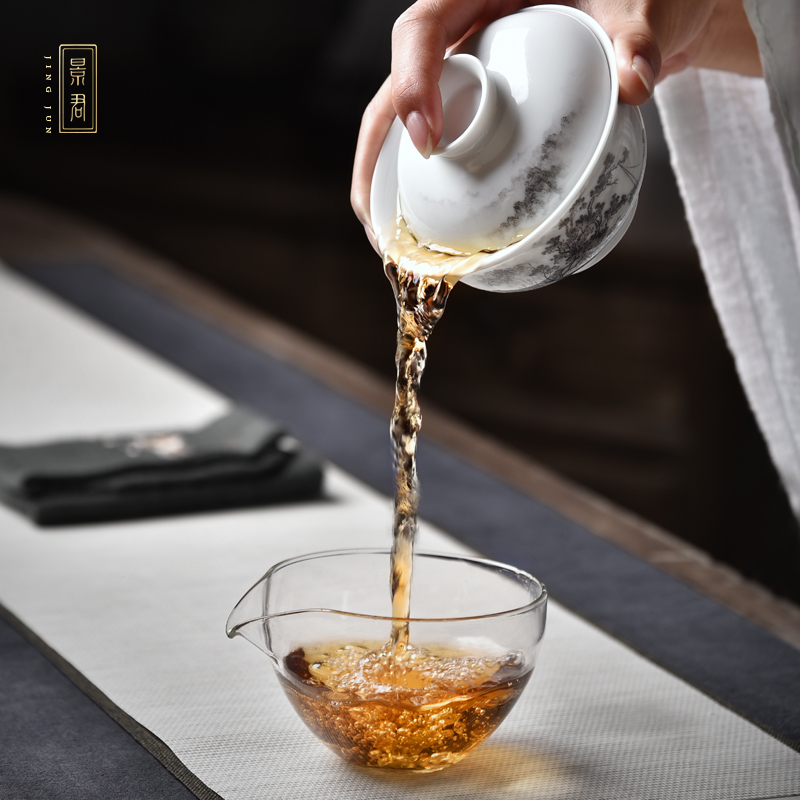 JingJun jingdezhen high - end hand - made of color ink landscape only three tureen ceramic cups kung fu tea tea