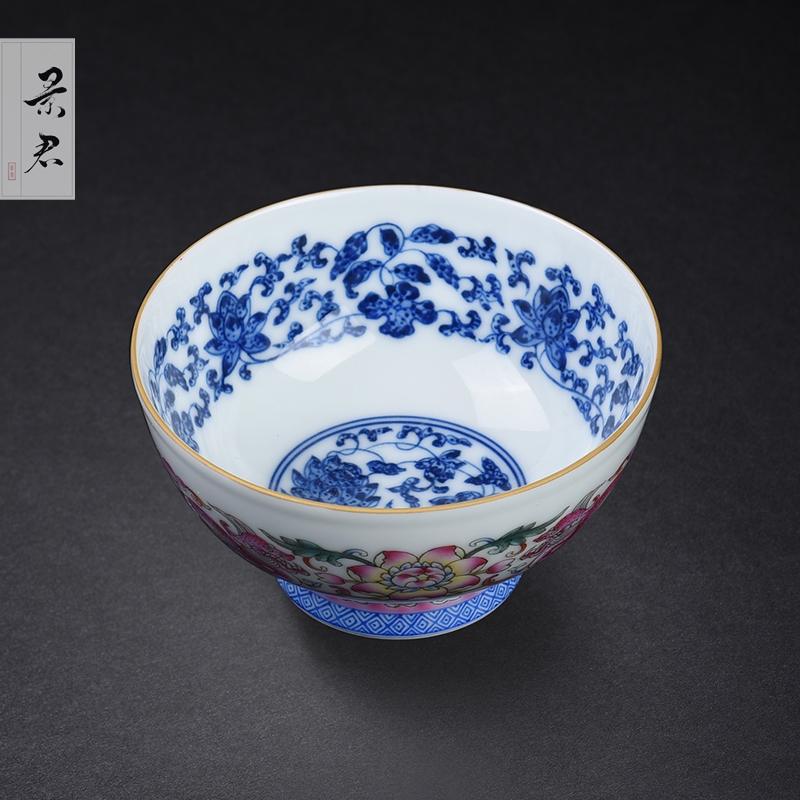 Hand - made JingJun jingdezhen ceramics powder enamel pattern dragon all Hand sample tea cup blue 1 single CPU host