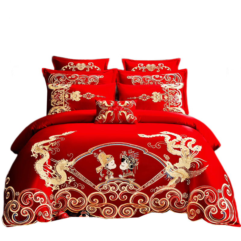 Mengtejiao Wedding Four-Piece Set Big Red Dragon Phoenix Embroidery Newly Wedding Set Wedding Festive Kit Wedding Bedding
Mengtejiao Wedding Four-Piece Set Big Red Dragon Phoenix Embroidery Newly Wedding Set Wedding Festive Kit Wedding Bedding