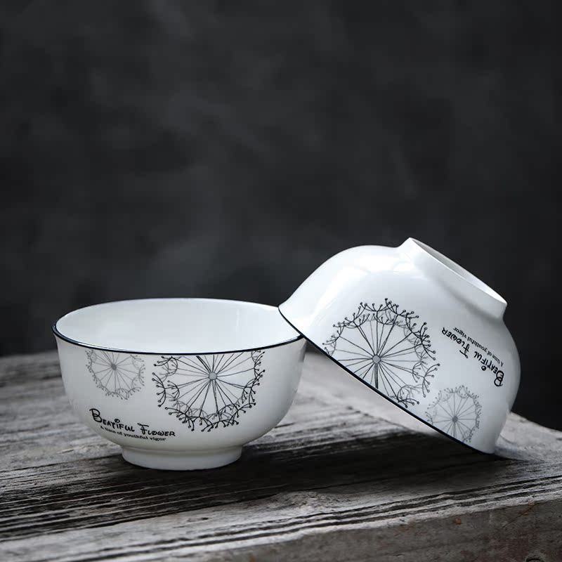 Su rice bowls dandelion contracted household ceramic bowl 5 inches 6 set of tableware