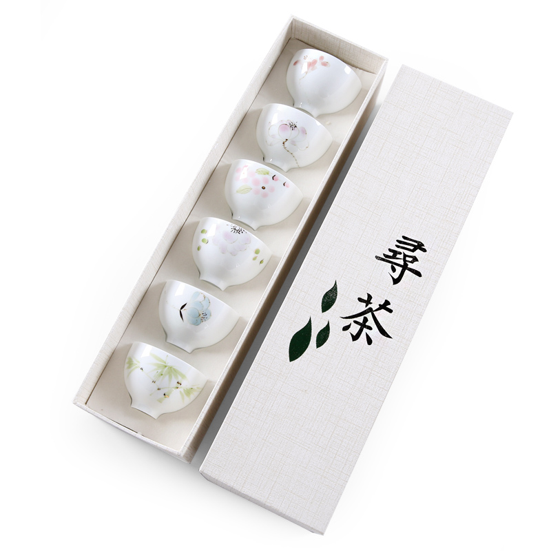 Su teacups hand - made flowers individual water cup eggshell porcelain ceramic kung fu master glass ceramic household gift boxes