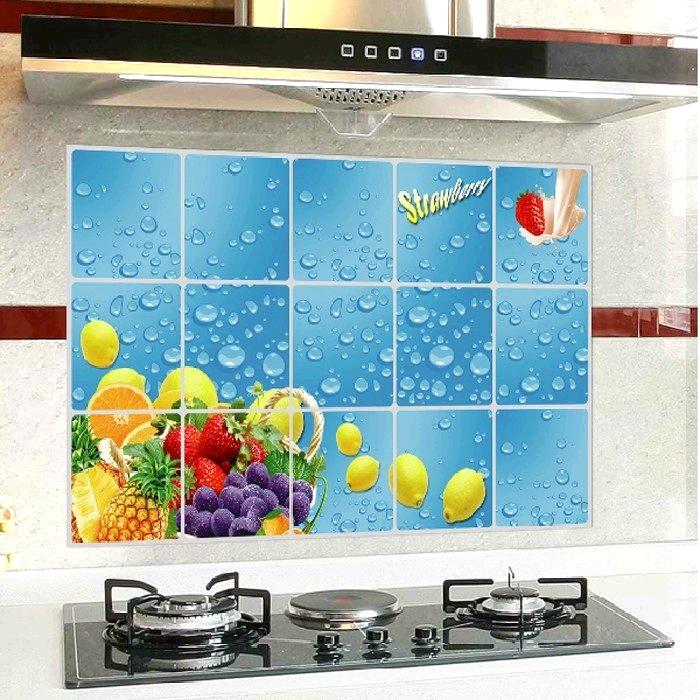 Adornment kitchen sticky oil from becomes wall stickers waterproof which dining - room metope aluminum foil tile stick fruit drops