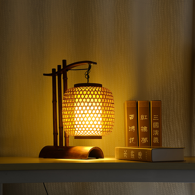 178竹制台灯精美手工竹编灯笼装饰灯护眼阅读台灯新中式风纯竹灯