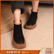 Artmu Amu original retro square head ugly cute shoes flat short boots leather soft bottom spring and autumn single boots 2021 New
