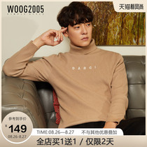  WOOG2005 khaki turtleneck sweater mens 2021 winter new personality line clothing Korean version of the trend knitted sweater