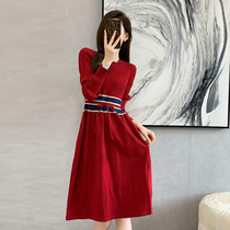 RMOJUL round neckline drawing rope for waist and body knit in long beating undershirt dress 2022 Chunqiu New womens clothes Roof SW