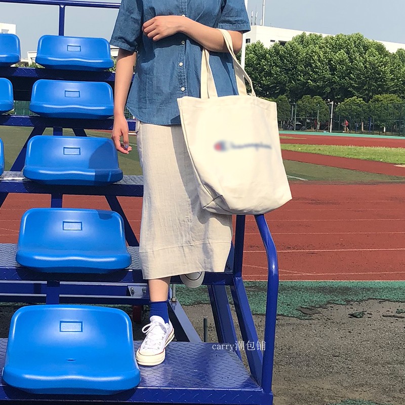日韩ins超火单肩冠军帆布包大C手提购物袋潮流
