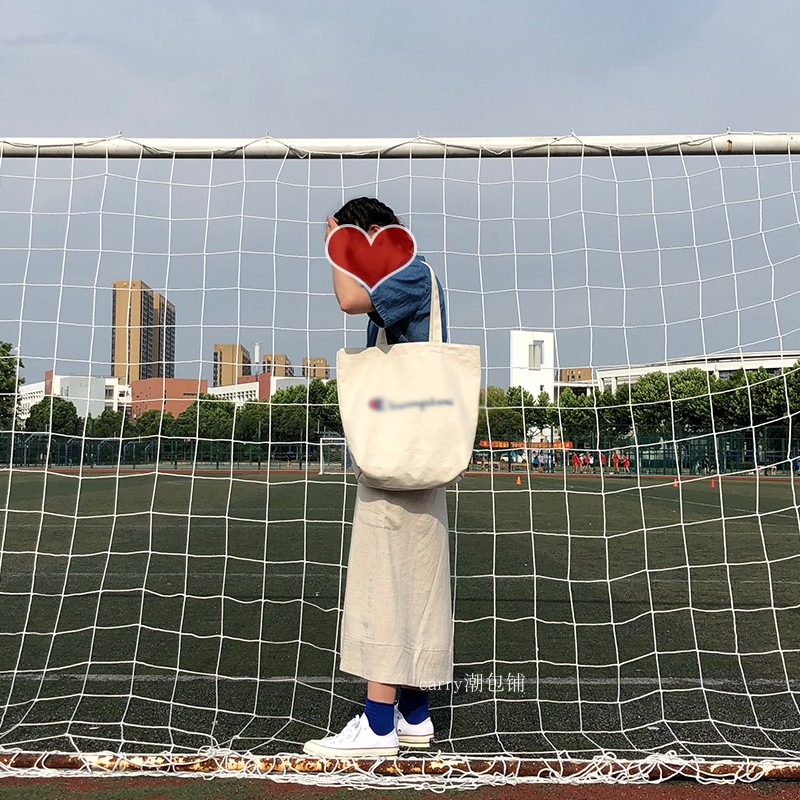 日韩ins超火单肩冠军帆布包大C手提购物袋潮流