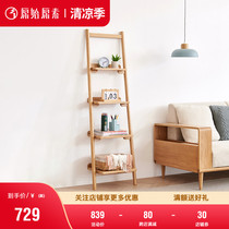 Original original full solid wood TV side frame Nordic simple Oak bookshelf Trapezoidal flower frame Wall display shelf