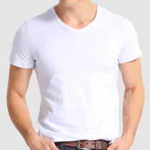Mens Short Sleeve T-shirt Solid Color V-neck Slim Mens Cotton base shirt Half Sleeve Modal Sweater Cotton Sweater