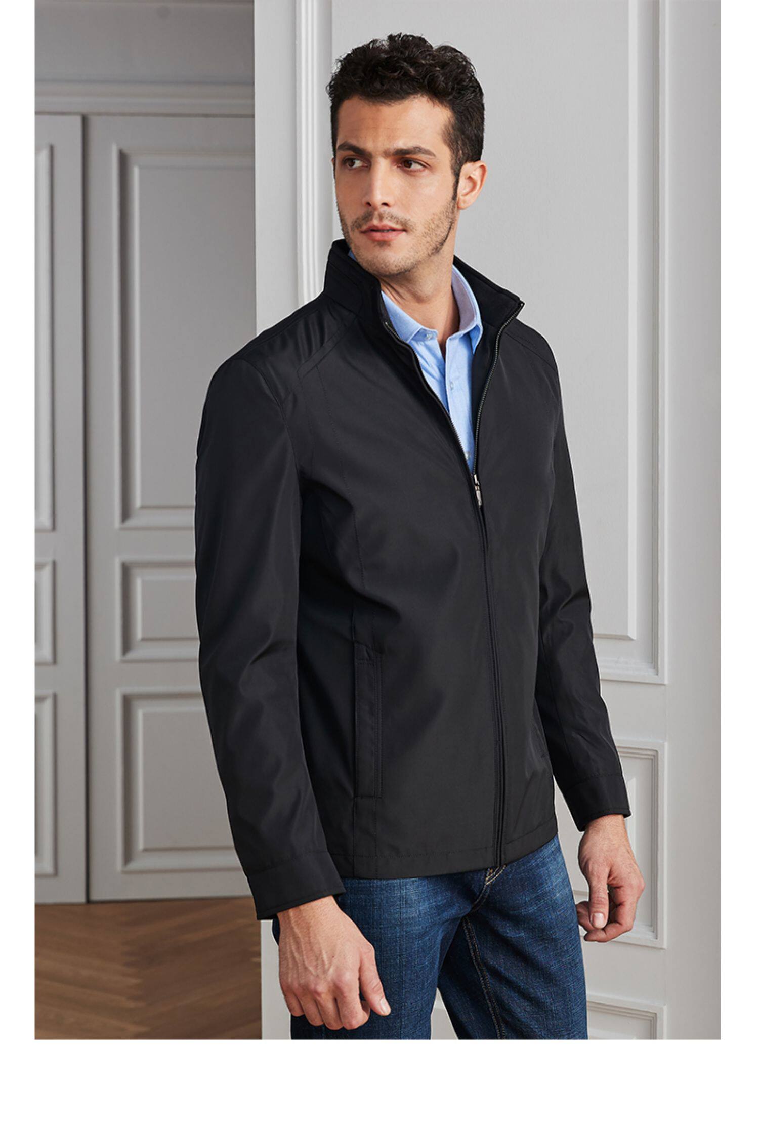 杉杉男装中年立领夹克男春秋款爸爸装外套男士商务休闲父亲茄克薄