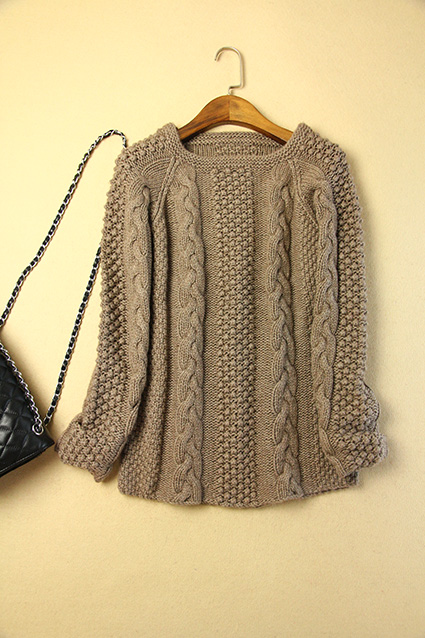 欧美7条毛加厚重磅纯羊绒衫手工毛衣编织花样5000套头女式