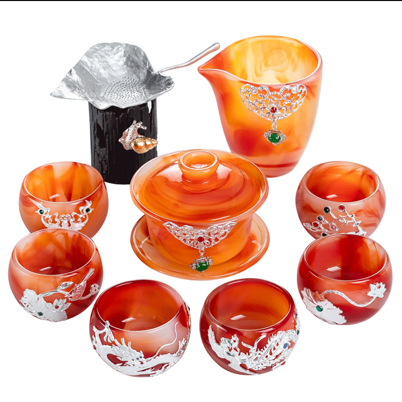 Red agate jade porcelain kung fu tea set suits for with thick glass master cup silver cup sample tea cup single small tea cups