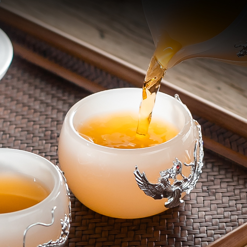 Silver small tea cup sample tea cup masters cup to use single cup white jade porcelain heat - resistant glass lamp that kung fu tea set