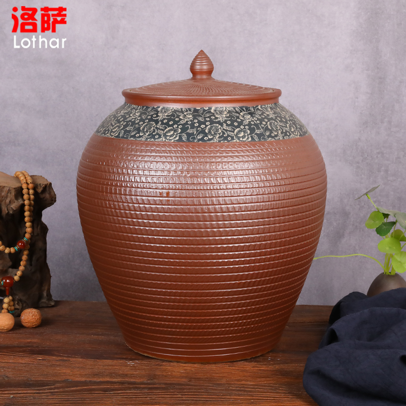 Ceramic barrel with cover coarse pottery household moistureproof ricer box basin surface water cylinder kimchi storage tank bin