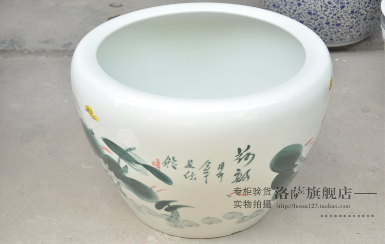 Package mail jingdezhen ceramics hand - made big sleep bowl lotus lotus goldfish bowl tortoise calligraphy and painting cylinder charge rhyme