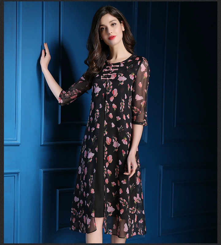 Cle clear Basili 2020 Summer Women’s New Products Âu Mỹ Fake Two-piece Floral A-line Skirt Váy tay năm điểm - Sản phẩm HOT