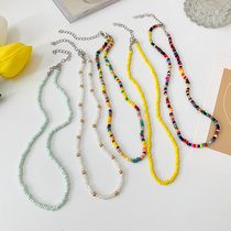 Color beaded necklace light luxury niche ins choker niche 2021 new female design sense chain autumn and winter