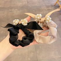 Pearl large intestine Hairband bow rope hair rope leather band women tie head Korean temperament floral headdress jewelry velvet headdress