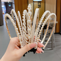 Retro French Pearl hairband female winter headband hair accessories fairy air Net red 2021 new autumn and winter headgear