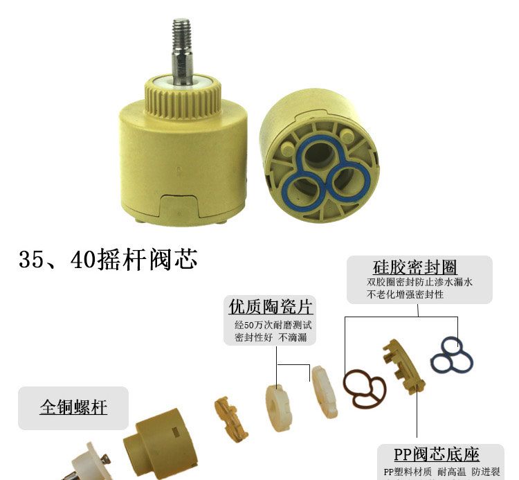 此款阀芯采用进口陶瓷片,有着密封性强,耐磨,手感好等特点