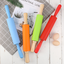 Silicon Rolling Stick Dumplings Leather Special Solid Wood Handle with Coarse Kindergarten Children's Baked Face Rolling Stick Rolling Stick