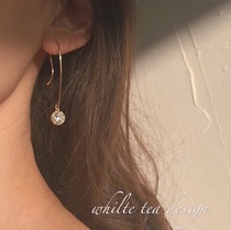 White tea new other French long imported 14K gold-packed gold-infused lace zirconia diamond earrings and ear hooks shine
