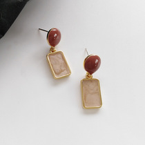 S925 new other custom-made temperament earrings simple geometric design earrings dripping oil hit color short earrings Hong Kong style