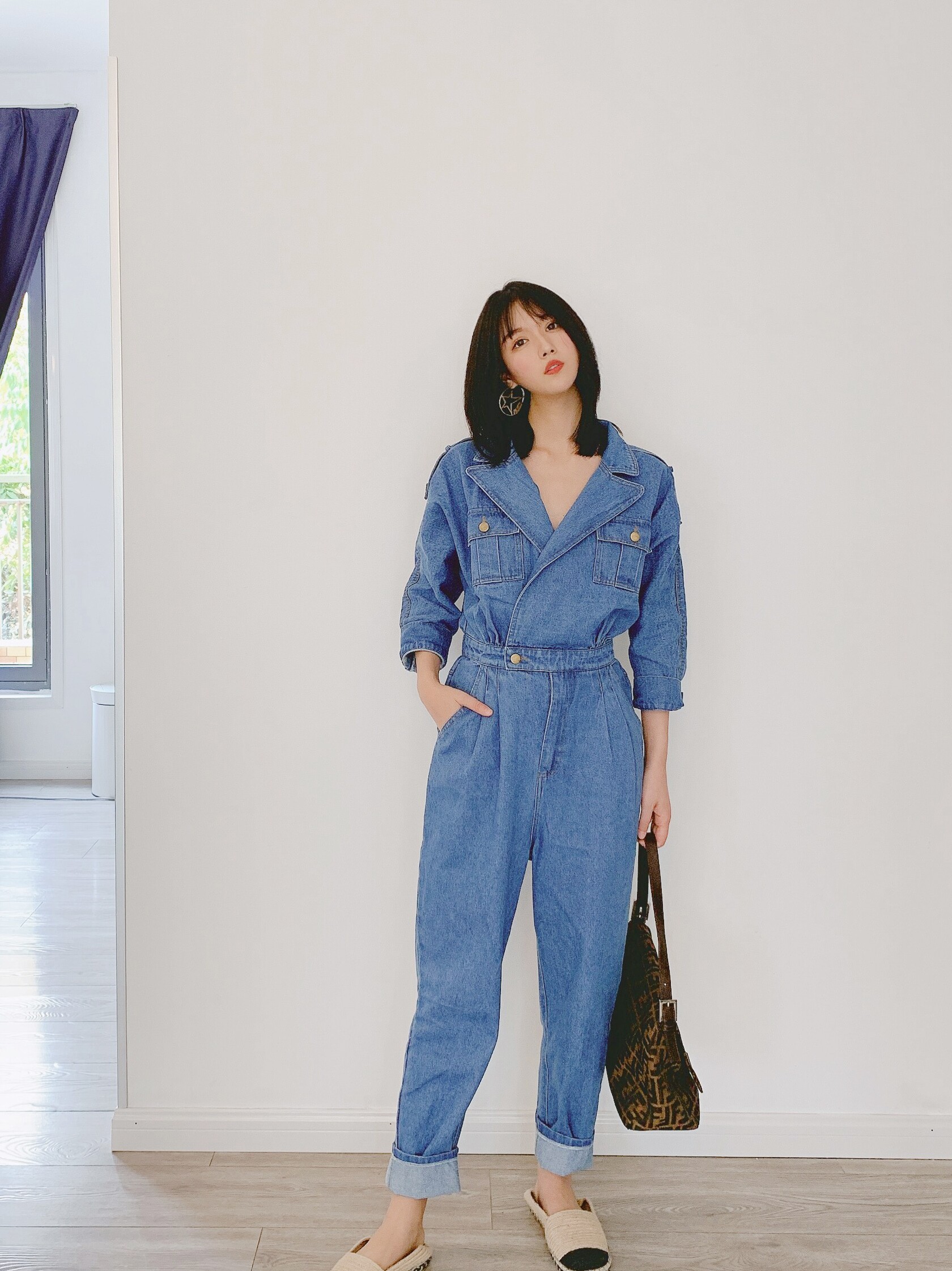 韩国东大门代购明星同款套装连衣裤宽松小个子牛仔工装连体裤女