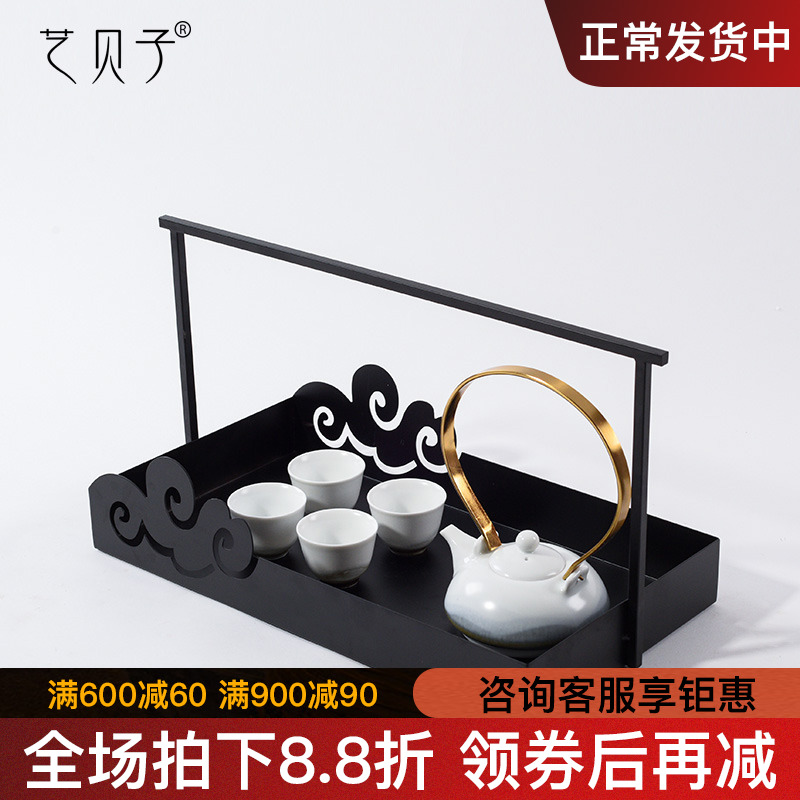 New Chinese style example room tea house furnishing articles sitting room tea table set decoration metal DiHe soft outfit ceramic tea set combination