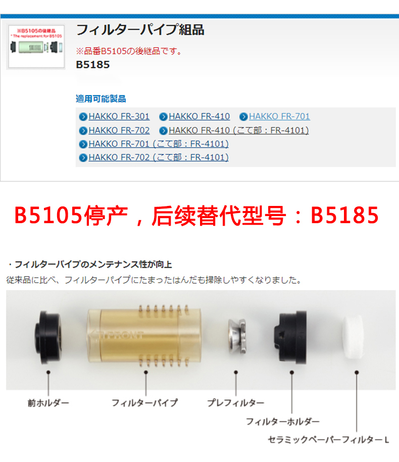 好評受付中 白光 フィルターパイプ組品 B5185