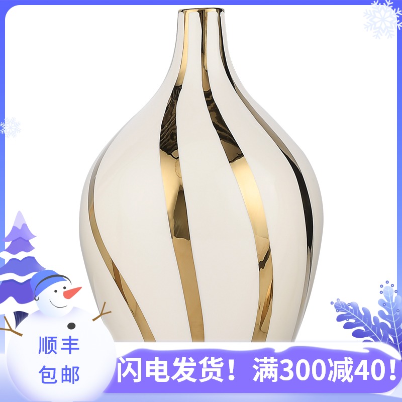 Ceramic cubic Nordic modern creative gold - plated plug-in vase furnishing articles sitting room TV cabinet dry flower vase decoration