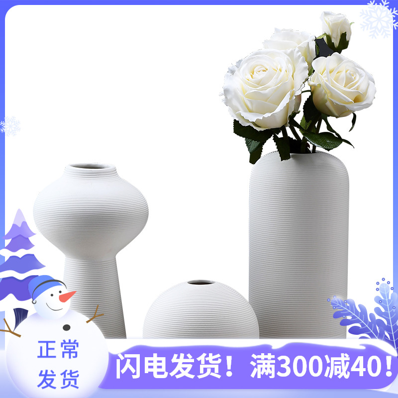 Painting cubic Chinese dry flower vases, ceramic furnishing articles creative decorations sitting room porch Japanese zen three - piece suit