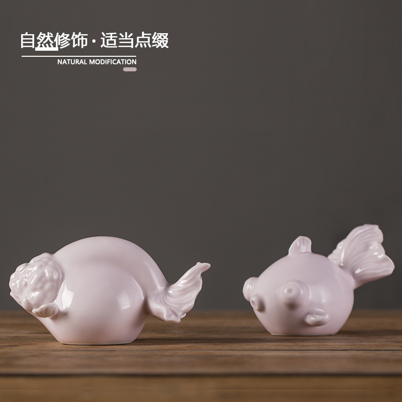 The tong household powder glaze year after year have fish soft outfit furniture green glaze ceramic creative modern decoration home outfit fish furnishing articles