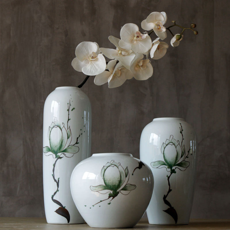 Chinese modern ceramic vases, flower implement with flowers bright glaze ink lotus sitting room desktop flower the household decoration