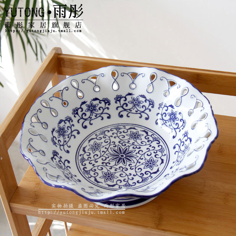 Jingdezhen porcelain ceramic compote hollow out fruit bowl home sitting room adornment large - sized snack plate furnishing articles