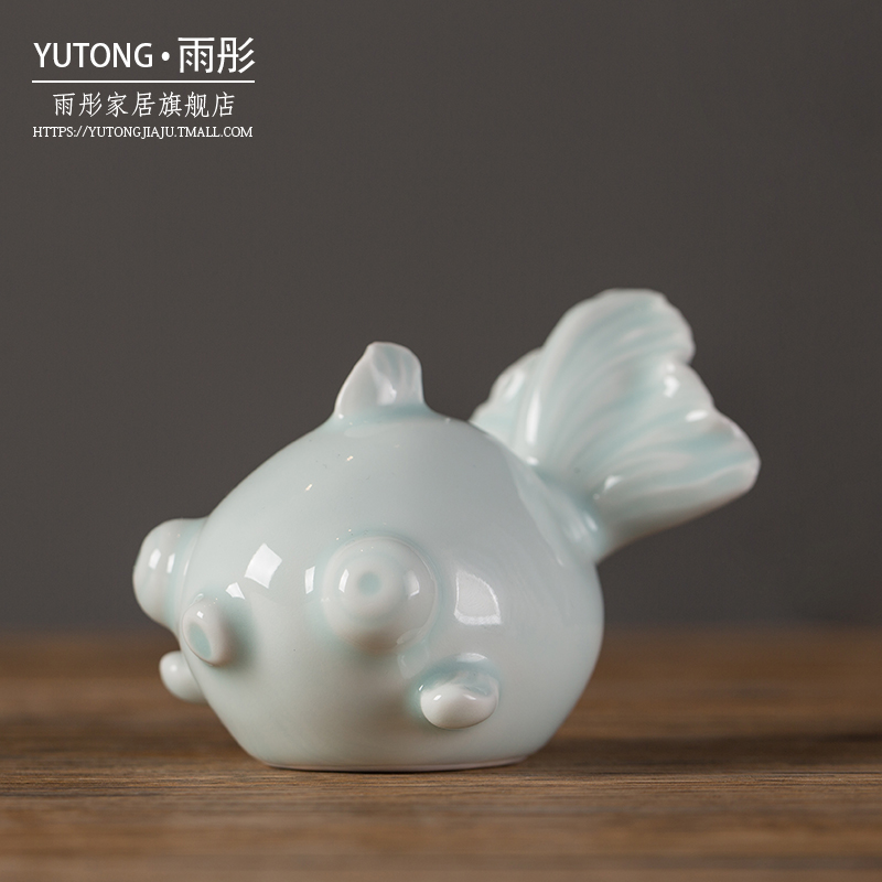 The tong household powder glaze year after year have fish soft outfit furniture green glaze ceramic creative modern decoration home outfit fish furnishing articles
