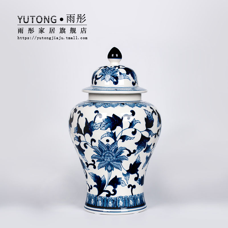 Jingdezhen ceramics furnishing articles general blue and white porcelain jar of storage tank porcelain jar with cover the tea pot large adornment