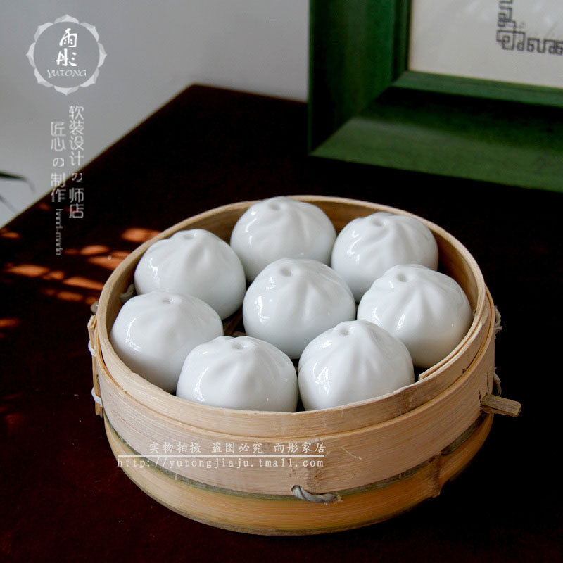 Steamed stuffed bun ceramics handicraft Steamed stuffed bun car decoration ceramics jingdezhen ceramics space home decoration furnishing articles