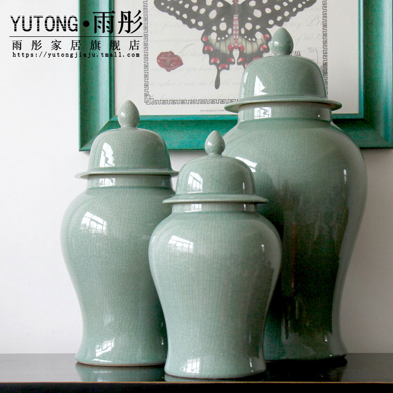 Jingdezhen ice cracked piece of ceramic glaze decoration storage pot home furnishing articles jade bottle business hall